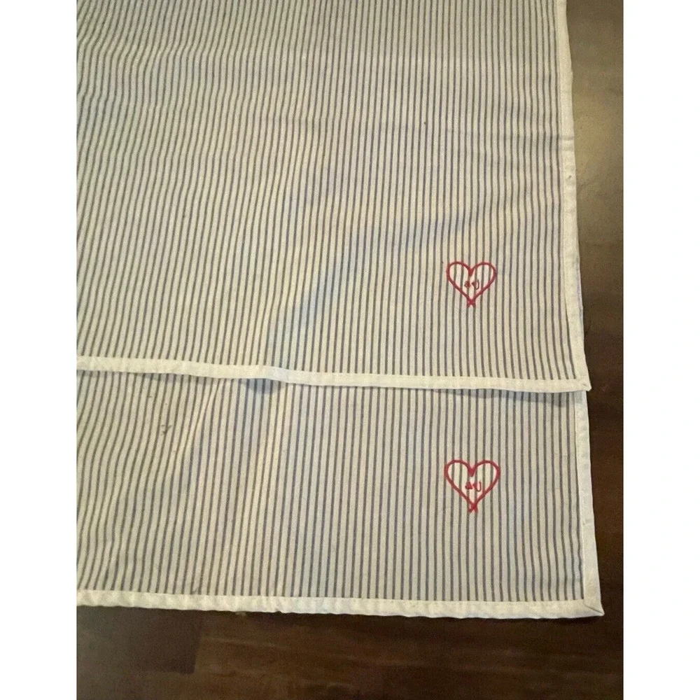 Mark & Graham pair of napkins monogrammed striped white trim red heart A & J (2)